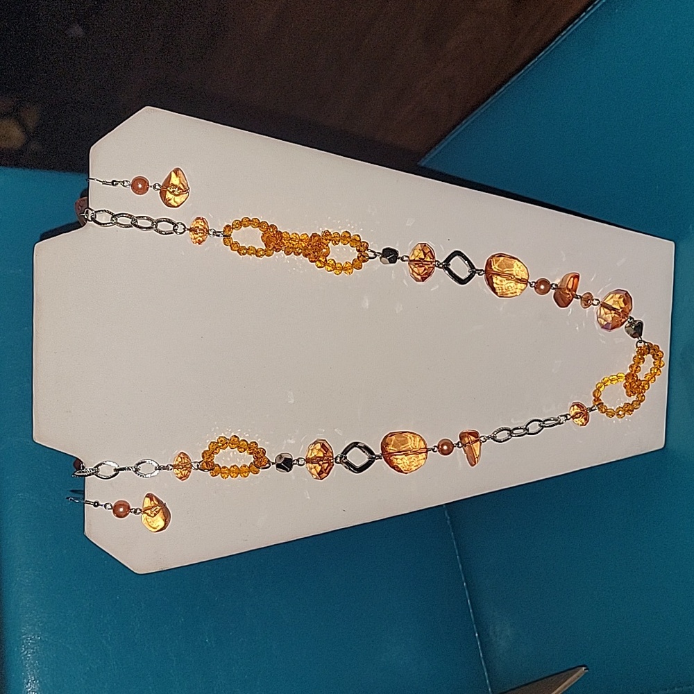 Orange Long necklace and matching earrings